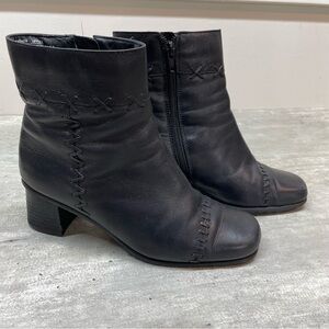 NFINITY Black Leather Ankle Booties with Whipstitch Detail